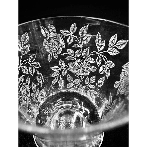 Set of 6 Tiffin-Franciscan Iced Tea Goblets Rose Etching TIF13 15088 Stem 5.25in - Picture 3 of 13